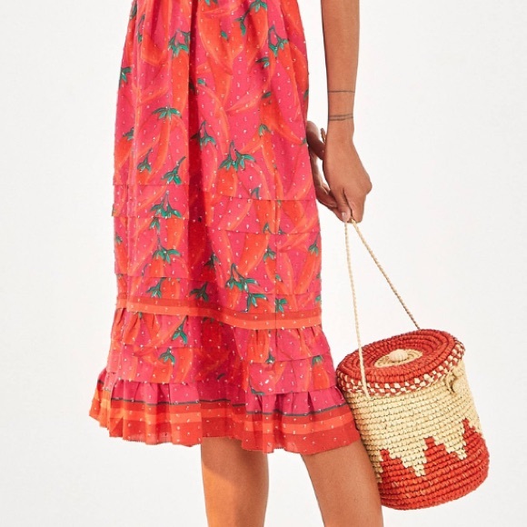 FARM Rio Red Pepper Ruffled Smocked Midi Sundress - Picture 15 of 15